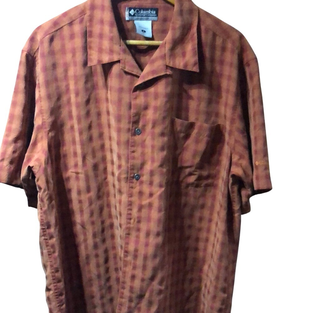 Columbia Men's Casual Button Down Shirt - Orange‎ Plaid short sleeve